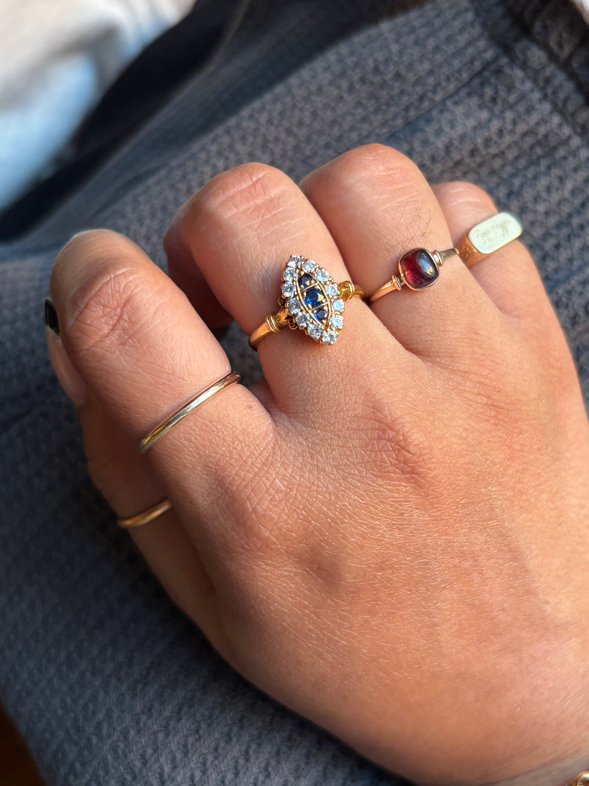 18k Victorian Revival Sapphire & Diamond Navette