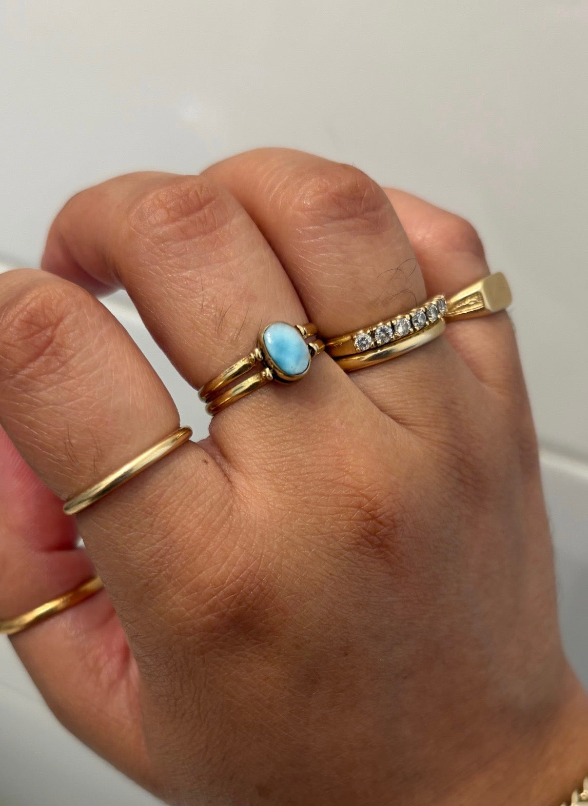 14k Lavender Disc Pendant, 14k Turquoise Heart and 14k Larimar and Amber Flip ring