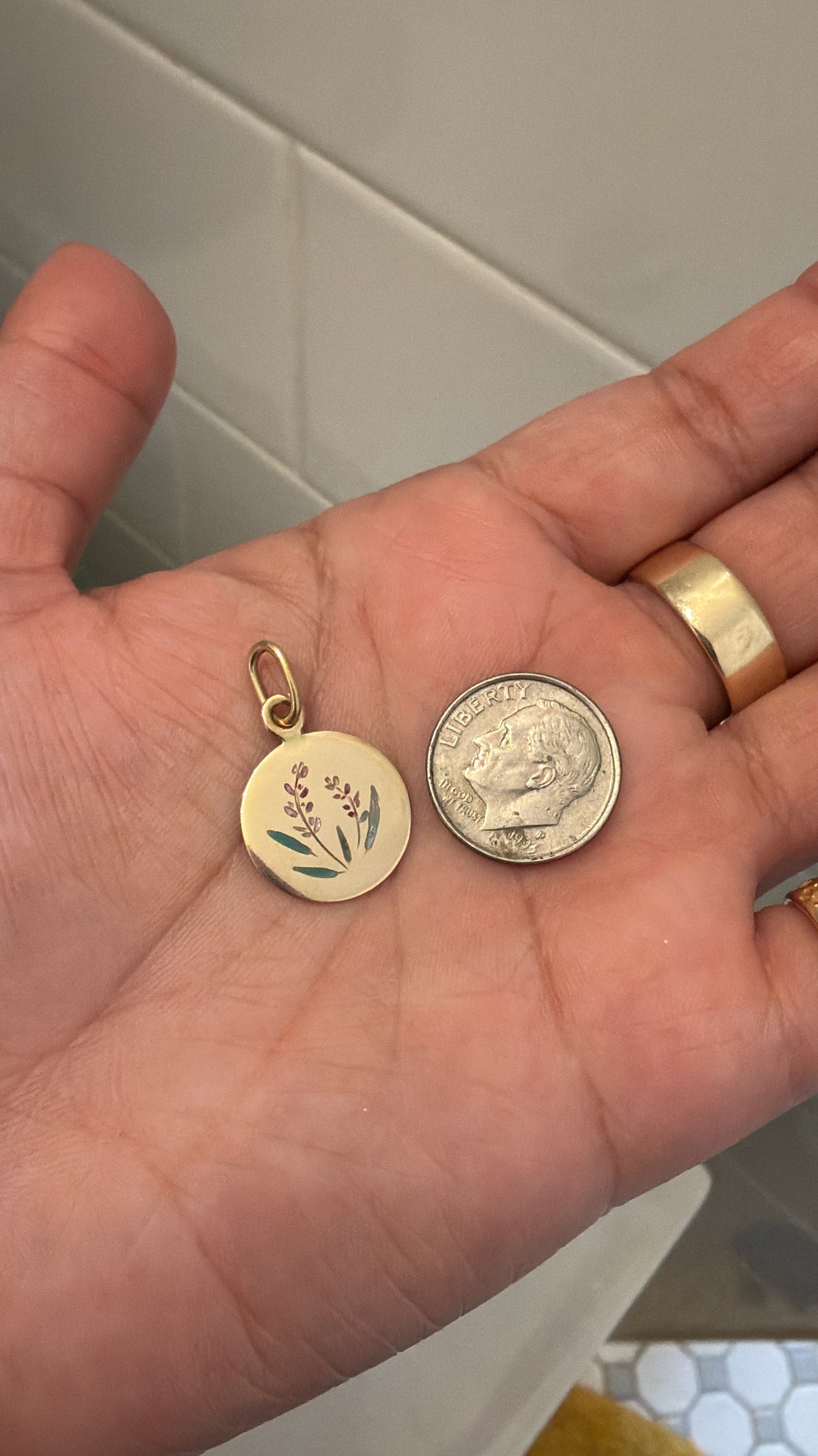 14k Lavender Disc Pendant, 14k Turquoise Heart and 14k Larimar and Amber Flip ring