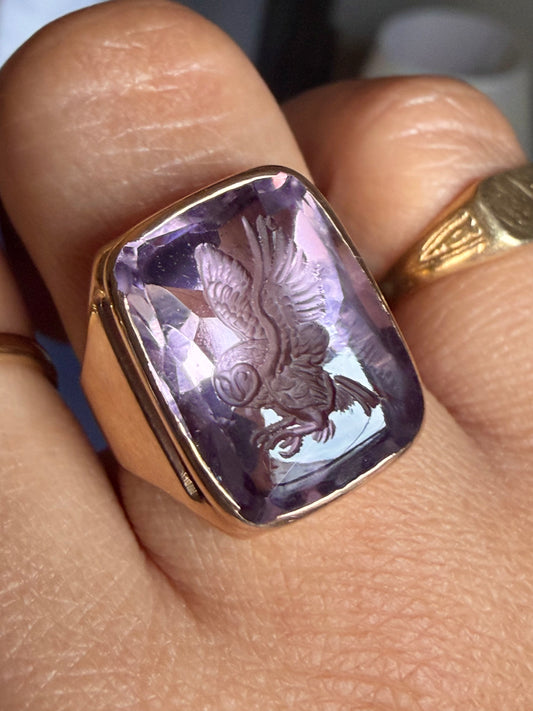 14k Carved Owl Signet