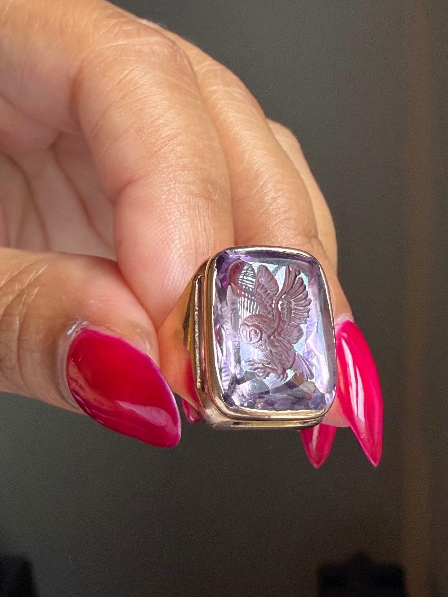 14k Carved Owl Signet