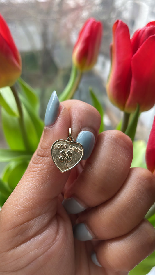 14k Good Luck Heart Pendant