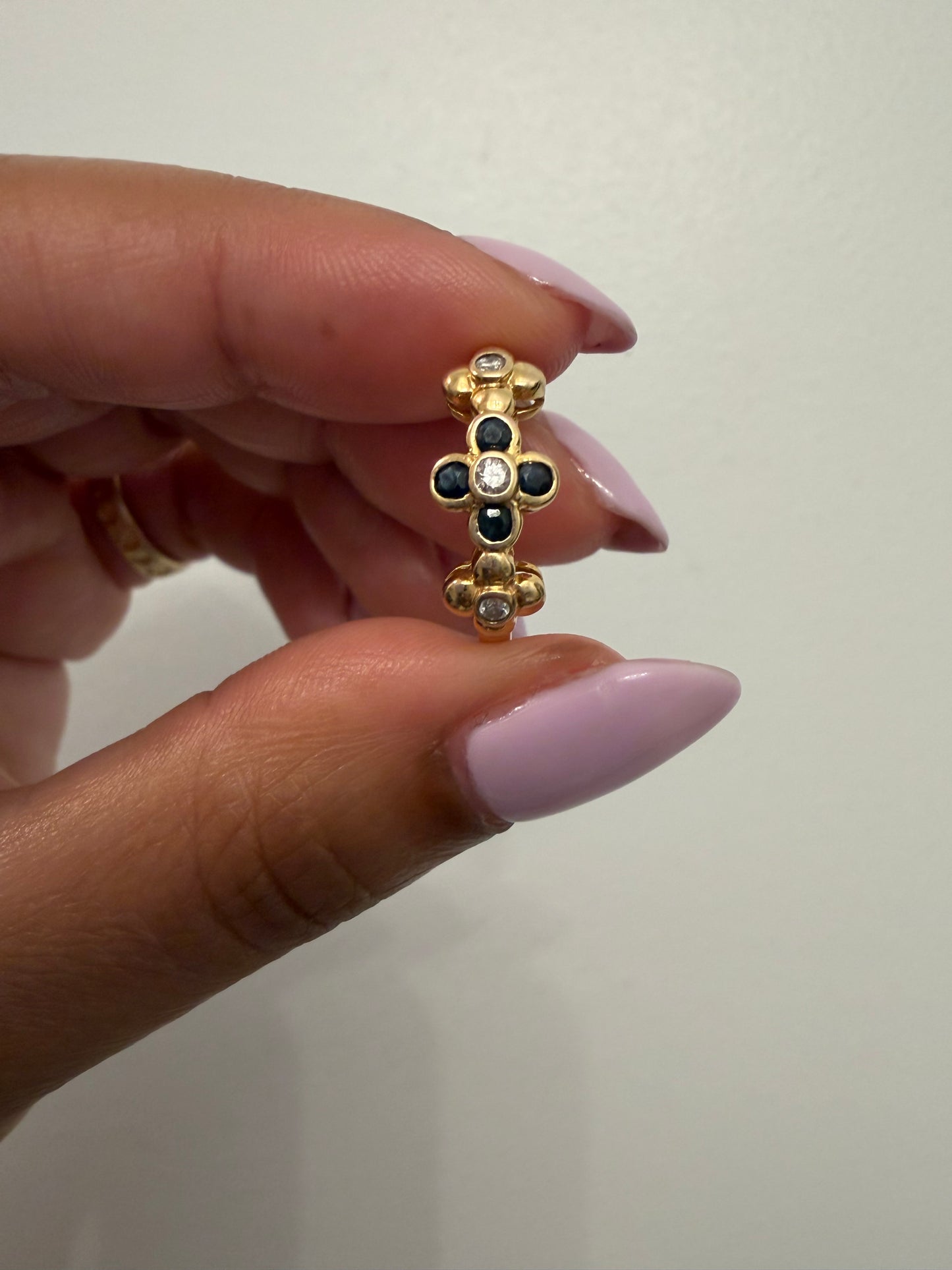 14k Sapphire and Diamond Flower Band