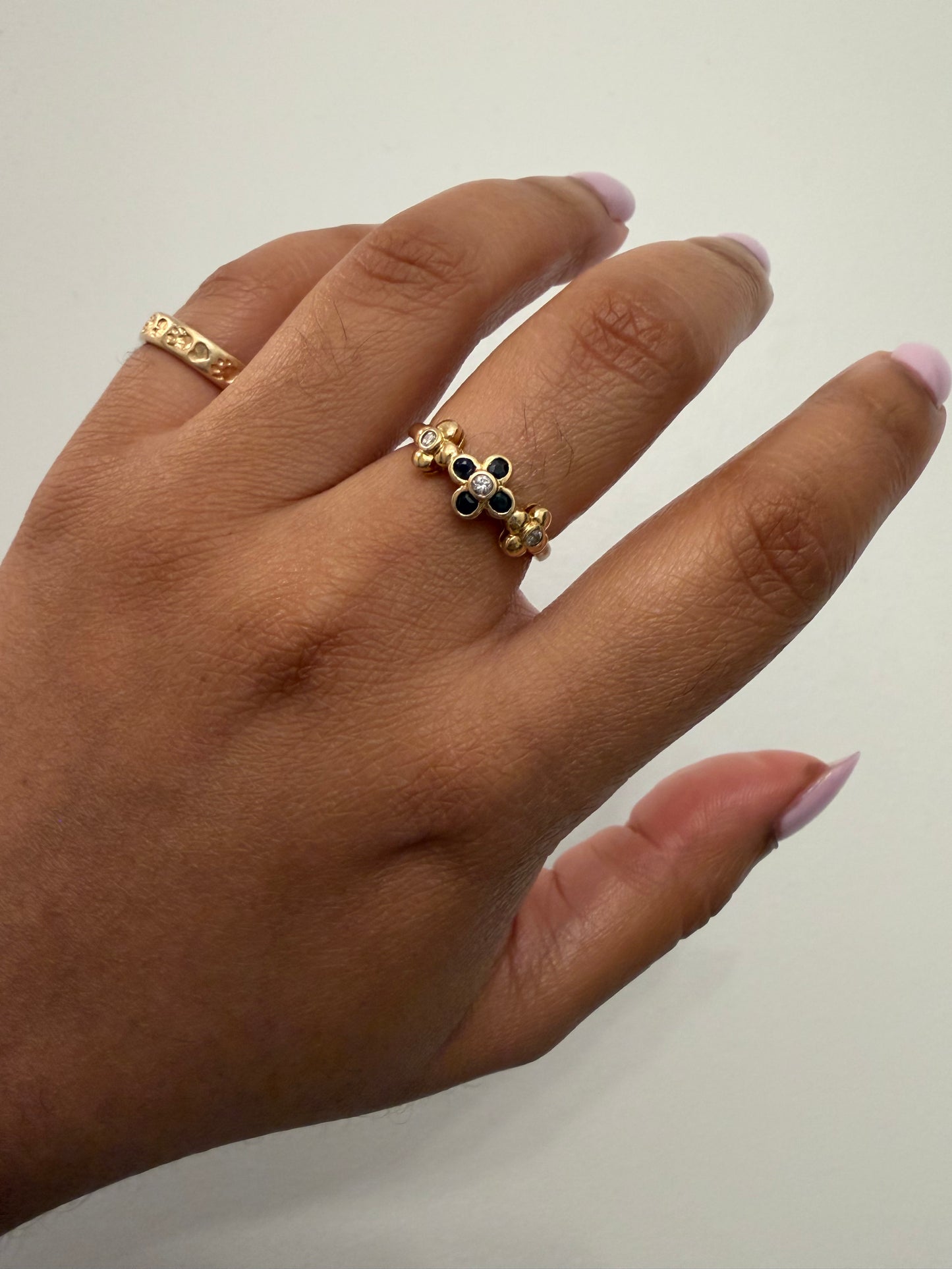 14k Sapphire and Diamond Flower Band