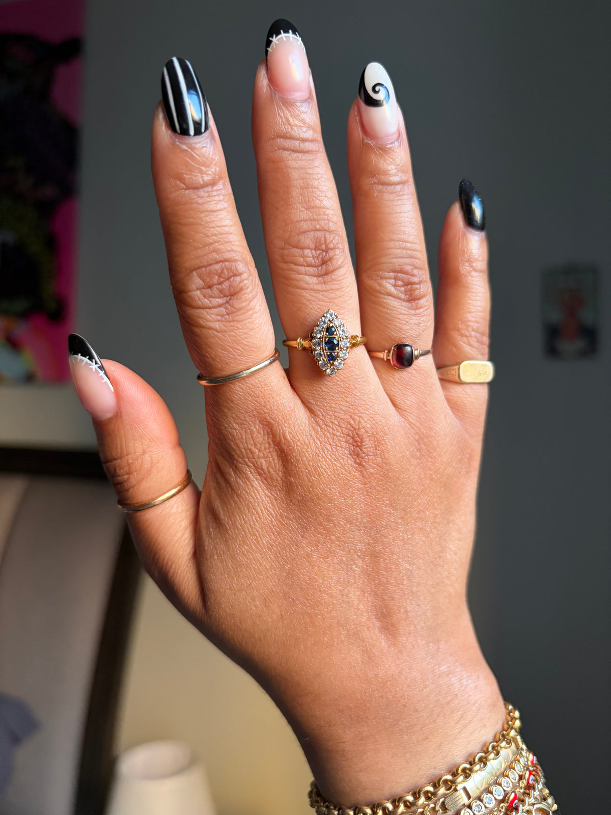 18k Victorian Revival Sapphire & Diamond Navette